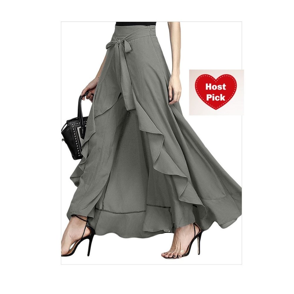 Waterfall Skirt & Pants Combo High Rise Pants with a Wrap Around Skirt - Gray - Picture 3 of 10